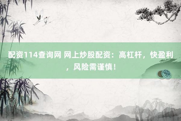 配资114查询网 网上炒股配资:高杠杆,快盈利,风险需谨慎!