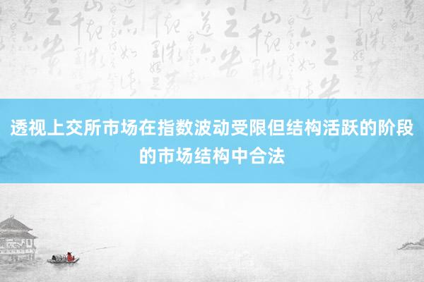 透视上交所市场在指数波动受限但结构活跃的阶段的市场结构中合法