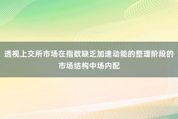 透视上交所市场在指数缺乏加速动能的整理阶段的市场结构中场内配