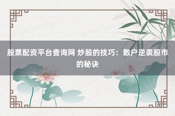 股票配资平台查询网 炒股的技巧：散户逆袭股市的秘诀