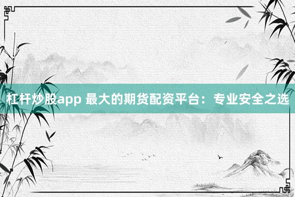 杠杆炒股app 最大的期货配资平台：专业安全之选
