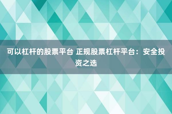 可以杠杆的股票平台 正规股票杠杆平台：安全投资之选